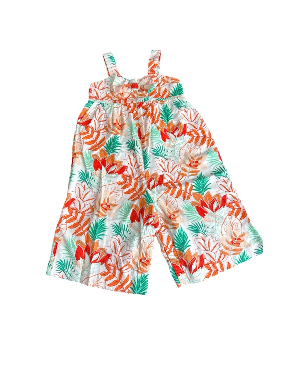 Janie and Jack Tropical Floral Wide-Leg Jumpsuit - Orange, Green & Cream